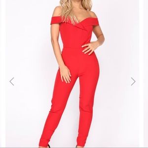 Fashion Nova Red Off the shoulder red jumpsuit
